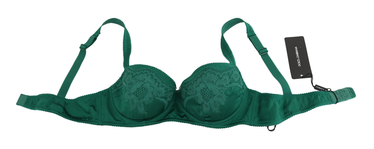 Dolce & Gabbana Enchanting Green Floral Lace Silk Bra IT2 / S