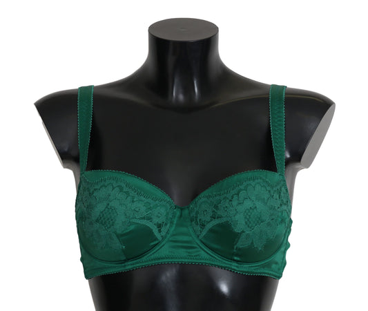 Dolce & Gabbana Enchanting Green Floral Lace Silk Bra IT2 / S